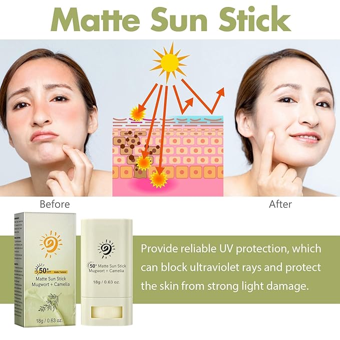 Sun Stick, Matte Sunscreen Stick, Face Sunscreen SPF 50, Body Sunscreen Stick, Travel Size Sunscreen For Women - 0.63 oz