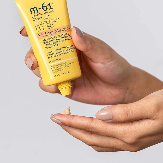 M-61 Perfect Mineral Sunscreen SPF 50 - Tinted - Universal tinted mineral SPF 50 with vitamin E, green tea, lavender and plant-derived squalane