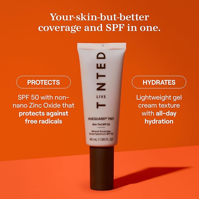 Live Tinted Hueguard Skin Tint SPF 50 - Tinted Mineral Sunscreen with Light-Medium Buildable Coverage With a Hydrating and Radiant Finish - Water and Sweat Resistant, 1.35 fl oz - Shade 05