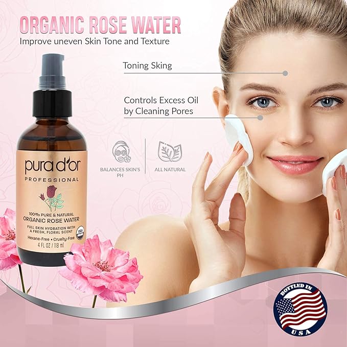 PURA D'OR Organic Rose Water Toner (4oz