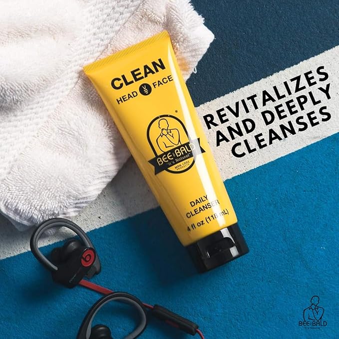 Bee Bald CLEAN Daily Head & Face Cleanser, Refreshes and Thoroughly Washes, Premium Bald Head Care for Men and Women, 4 fl oz (Pack of 3)