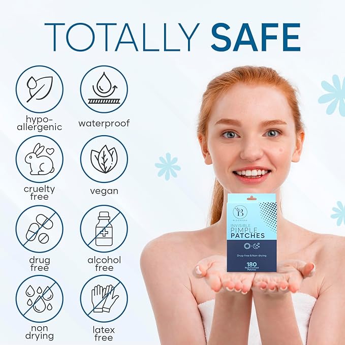 Invisible Pimple Patches (180 Count) - Hydrocolloid Acne Spot Treatment - Zit Patches for Face - Acne Treatment for Clear Skin - S/L Sizes
