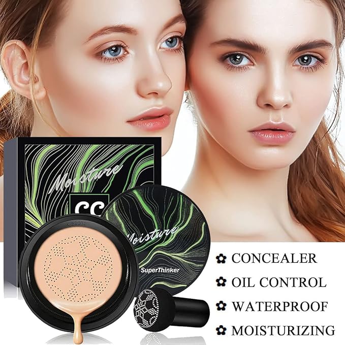 Air Cushion CC Cream Mushroom Head Foundation, Moisturizing Concealer (Natural)