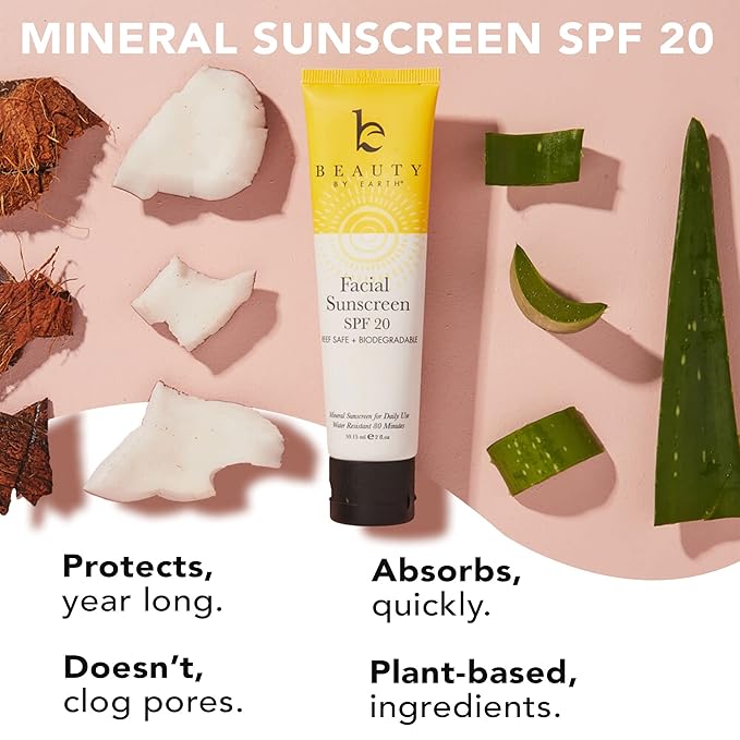 Face Sunscreen SPF 20 - Mineral Sunscreen Face, Reef Friendly Sunscreen With Natural & Organic Ingredients, Biodegradable Sunscreen, Zinc Oxide Sunscreen for Daily Use, Facial Sunscreen Travel Size