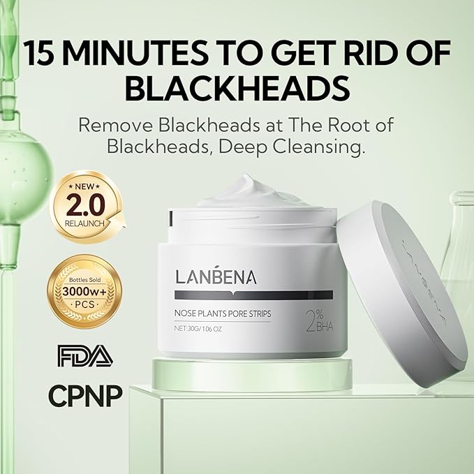 LANBENA Blackhead Remover Strips with 2% Salicylic Acid, Amazonian White Clay, Deep Cleansing Nose Pore Strips, Black Head Remover Strip for Face, 2.0 Upgraded Nose Strips