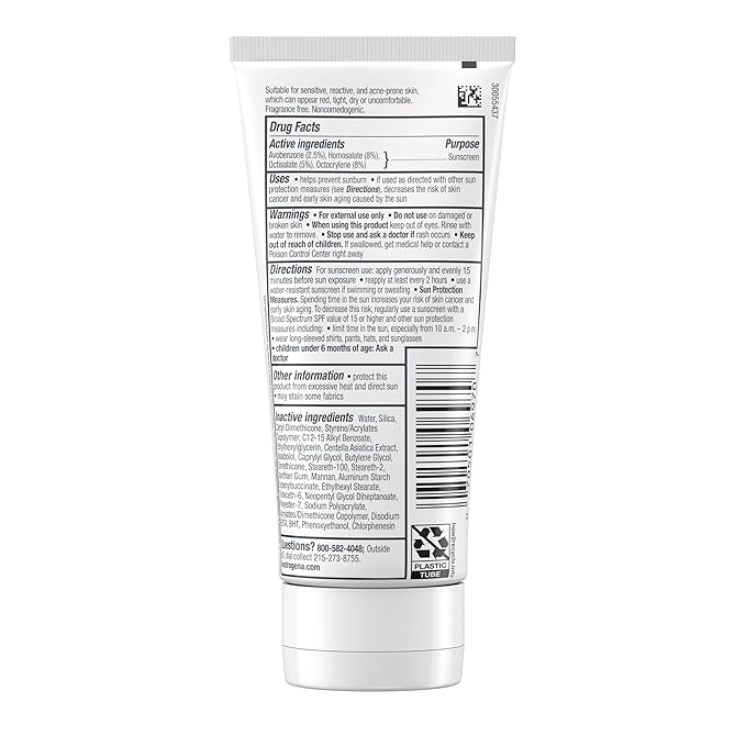 Neutrogena Ultra Gentle Daily Facial Moisturizer with SPF 30 Sunscreen with CICA, Lightweight Face Lotion with Broad Spectrum SPF 30 for Normal to Sensitive Skin, Fragrance-Free, 3.4 fl. oz