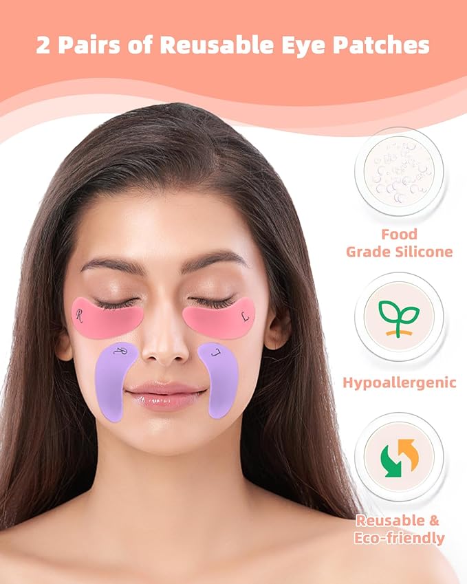 Under Eye Patches Silicone - 2 Pairs Reusable Eye Wrinkle Patches, Reusable Under Eye Mask, Plump Fine Lines & Wrinkles, Purple&Pink