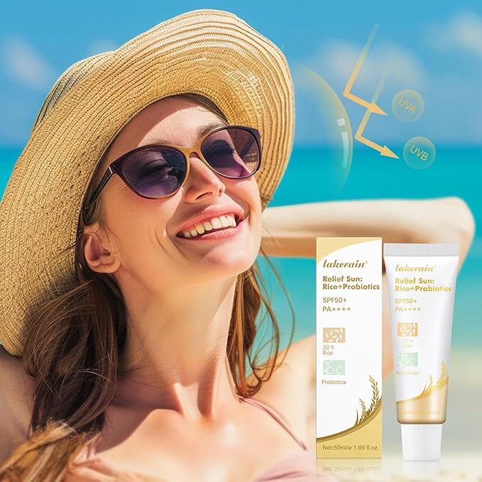 Relief Sun Rice + Probiotics Organic Sunscreen, Rice Sunscreen with UV Defense and SPF50, Moisturizing Sunscreen with Face and Body Protection for All Skin Type