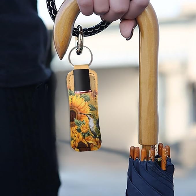 Hummingbird Sunflower Chapstick Holder Keychain