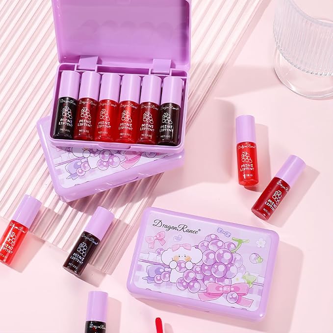 6 Colors Grapes Lip Tint Stain Set, Korean Lip