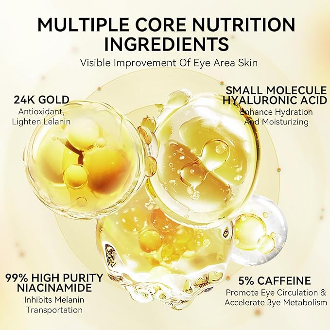 LANBENA 24K Gold Under Eye Patches(30 Pairs) -Cooling Eye Masks for Fine Lines Reduce, with Caffeine Niacinamide Tetrapeptide Hydra-Gel Collagen, Puffy Eyes & Dark Circles & Eye Bags Treatment