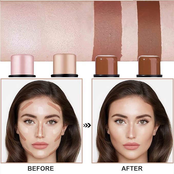 4 Pcs Cream Contour Foundation Stick, Highlighter & Stick,