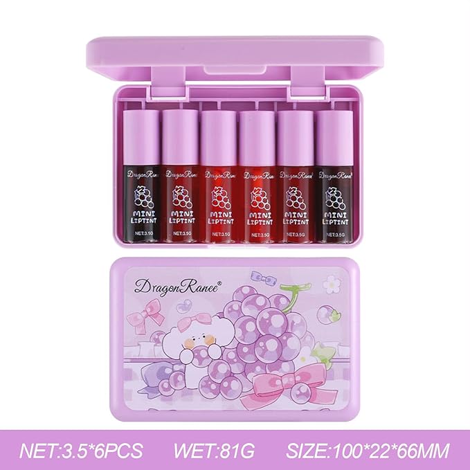 6 Colors Grapes Lip Tint Stain Set, Korean Lip