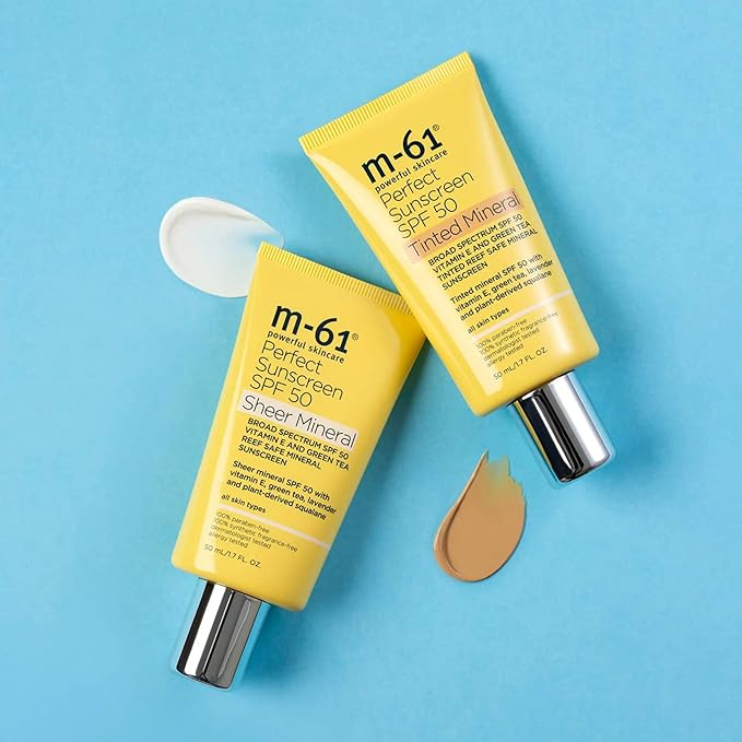 M-61 Perfect Mineral Sunscreen SPF 50 - Tinted - Universal tinted mineral SPF 50 with vitamin E, green tea, lavender and plant-derived squalane