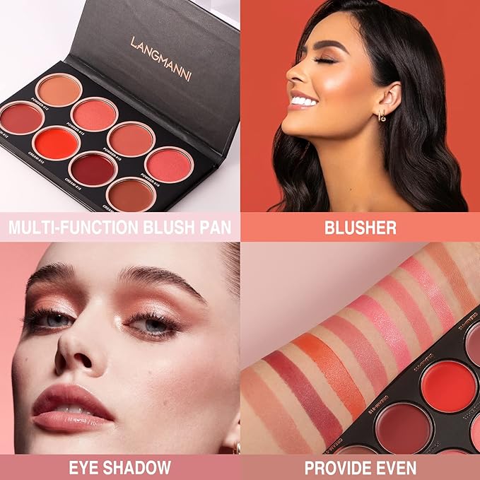 8 Colors Blush Palette, 4 Dry Powders +