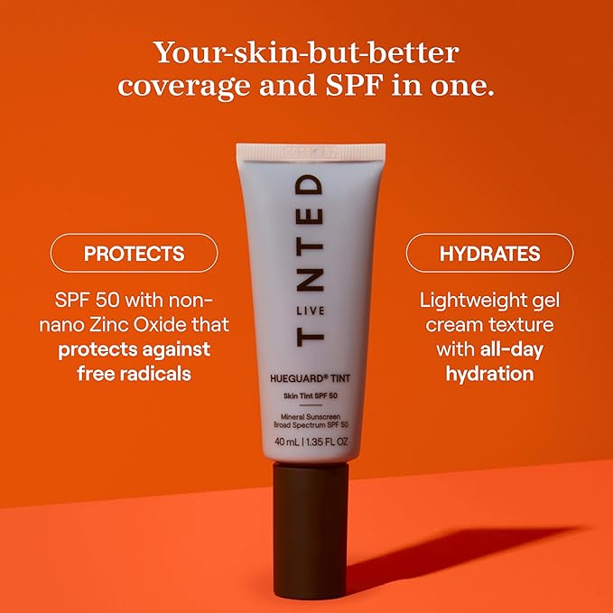 Live Tinted Hueguard Skin Tint SPF 50 - Tinted Mineral Sunscreen with Light-Medium Buildable Coverage With a Hydrating and Radiant Finish - Water and Sweat Resistant, 1.35 fl oz - Shade 02