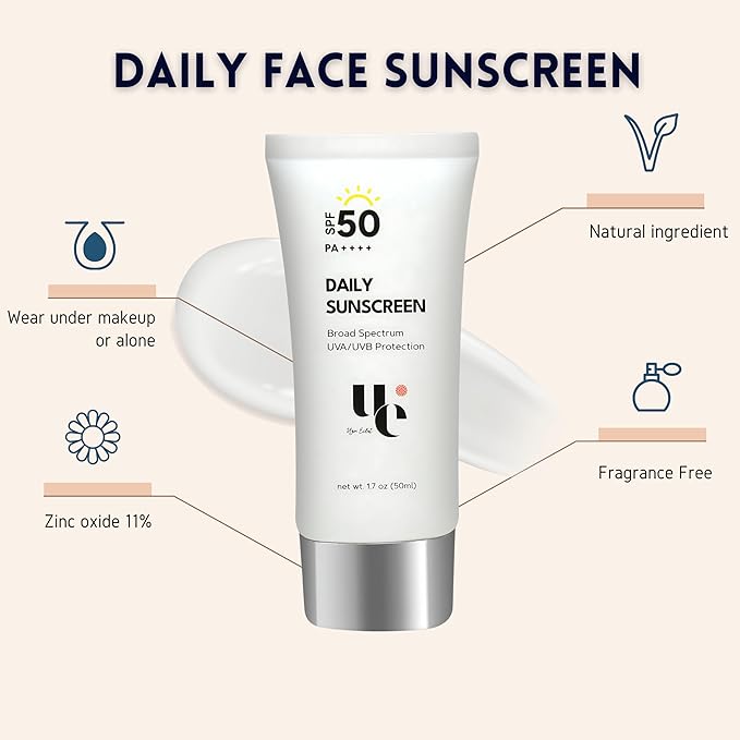 UV Clear SPF 50 Sunscreen with Zinc Oxide, UVA and UVB Protection, Broad Spectrum, Non-Greasy, No White- Cast, Soothing, Water Resistant, TSA Friendly, 1.7 oz