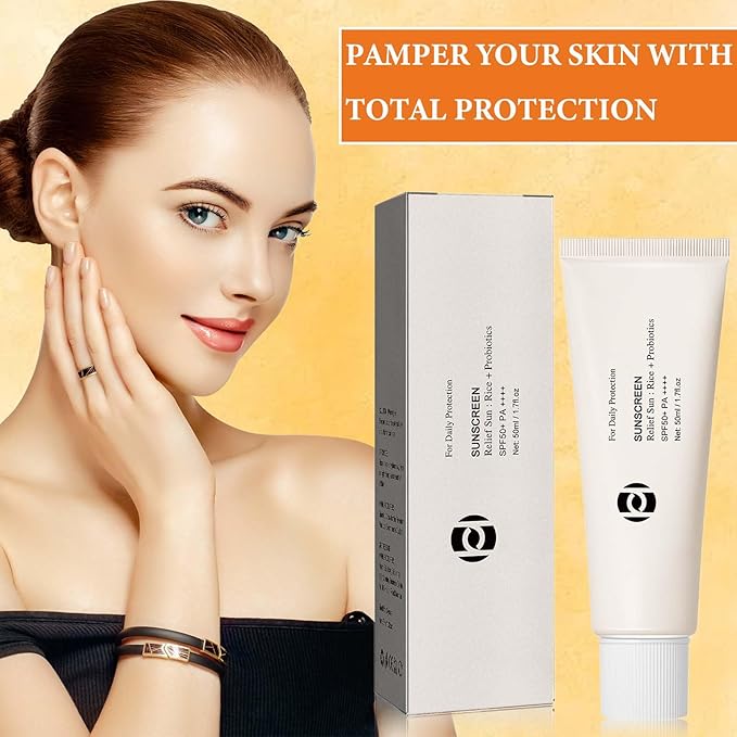 Relief Sun Sunscreen,Rice Sunscreen SPF50 PA+++ Nourishing Skin Care Solution,Facial Sunscreen Protection for All Skin Type,Korean Sunscreen UV Defense Daily Sunscreen