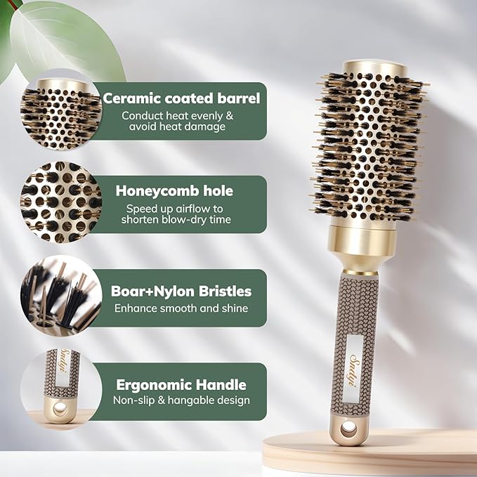 Nano Thermal Ceramic Round Hair Brush with Boar