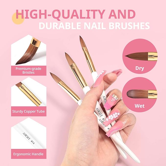 AIRSEE 3PCS Acrylic Nail Brush