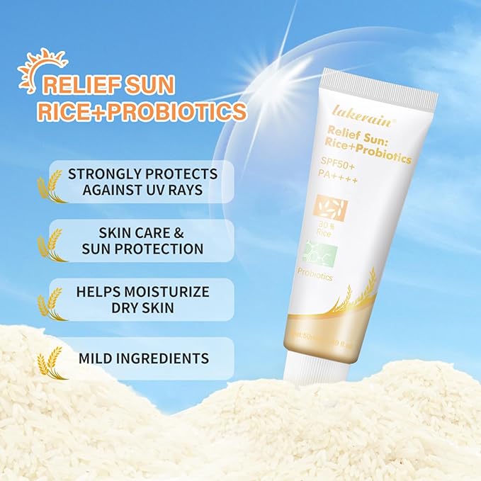 Relief Sun Rice + Probiotics Organic Sunscreen, Rice Sunscreen with UV Defense and SPF50, Moisturizing Sunscreen with Face and Body Protection for All Skin Type