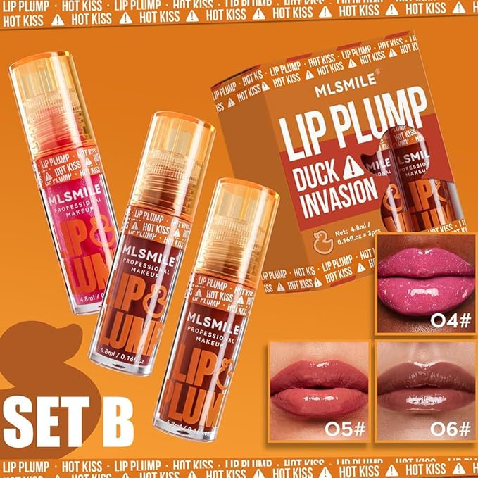 3 Colors Duck Lip Plumper Gloss, Glitter Shine Lip