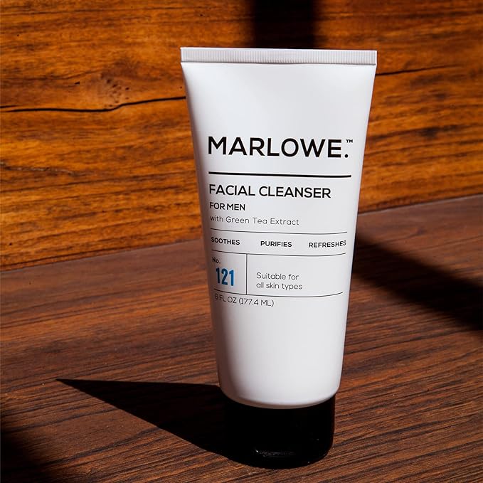 MARLOWE. No. 121 Facial Cleanser 6 oz, Daily Mens Face Wash with Natural Extracts & Antioxidants, Soothes, Purifies, Refreshes, Thick Lather, Fresh Woodsy Scent