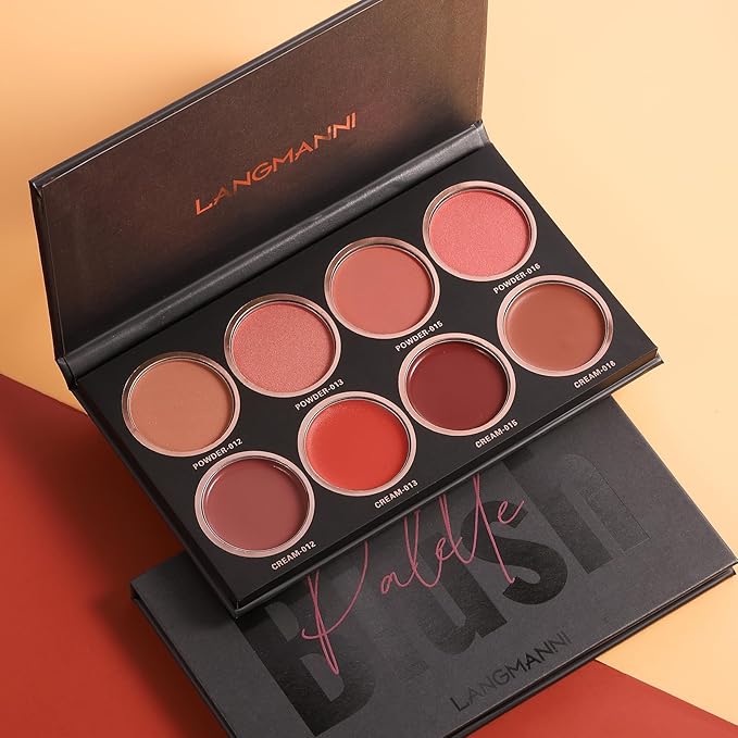 8 Colors Blush Palette, 4 Dry Powders +