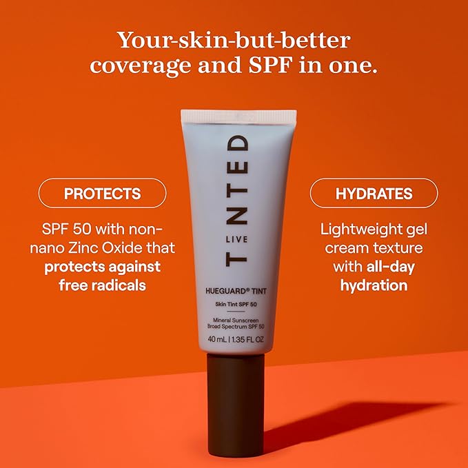 Live Tinted Hueguard Skin Tint SPF 50 - Tinted Mineral Sunscreen with Light-Medium Buildable Coverage With a Hydrating and Radiant Finish - Water and Sweat Resistant, 1.35 fl oz - Shade 01