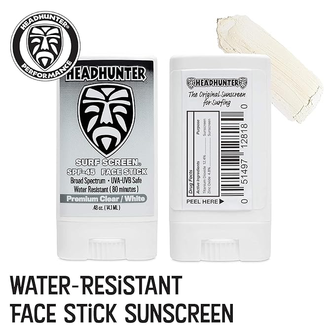 Headhunter Sunscreen Face Stick SPF 45, Waterproof Surf Sunblock for Waterman, Water-Resistant Facial Sunscreen for Ultra-Sport Protection and Solar Defense (80 min), Clear White (3 pack)