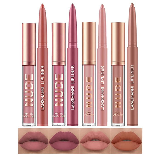 LANGMANNI 4pcs Matte Lipstick with Lipliners Durable Makeup Lipstick