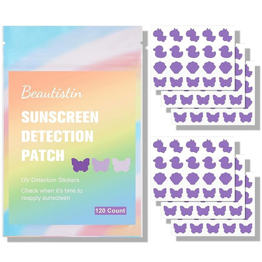 UV Stickers for Sunscreen - 120 Count UV Detection Stickers, Know When to re-Apply Sunscreen, UV Stickers Safe for Kids Age 3+, 4 Pattern Types for Girls & Boys