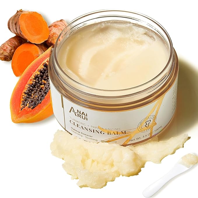 ANAI RUI Turmeric Makeup Remover Balm, Turmeric Cleansing Balm, Face Exfoliator for Melting Makeup, Cleansing Pores & Blackheads, Hydrating, Smooth Skin, 3.5OZ