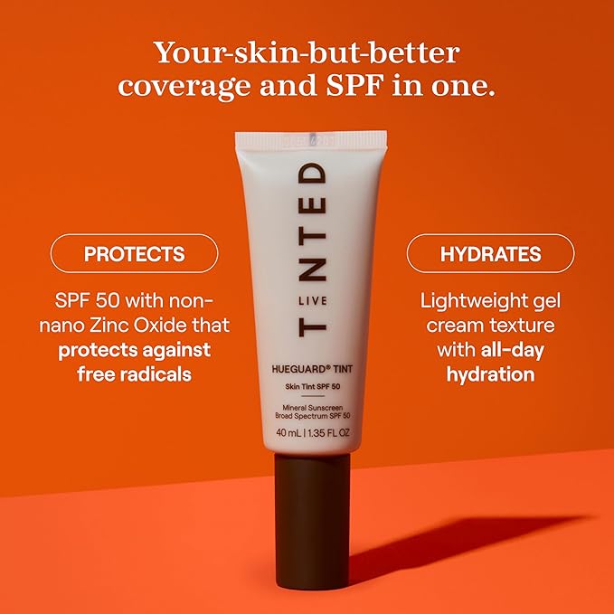 Live Tinted Hueguard Skin Tint SPF 50 - Tinted Mineral Sunscreen with Light-Medium Buildable Coverage With a Hydrating and Radiant Finish - Water and Sweat Resistant, 1.35 fl oz - Shade 07