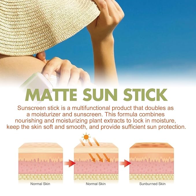 Matte Sunscreen Stick, Sunscreen Stick SPF 50, Sunblock Stick With Broad Spectrum UVA/UVB Protection, Lightweight Moisturizing Natural Sunblock, Waterproof Solid Sunscreen Stick for Travel