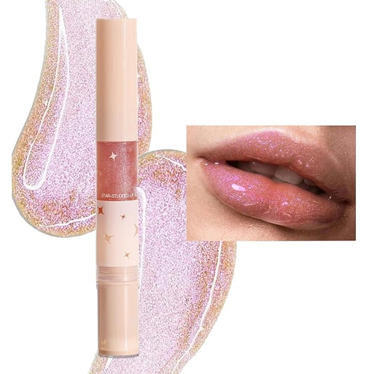 Gold Glitter Lip Gloss Lipstick, Pearl Shimmer Liquid Lip