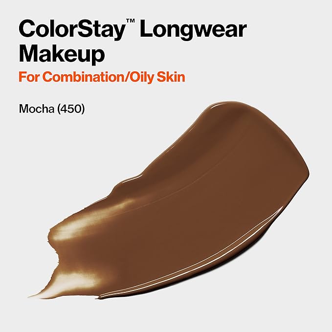 Revlon Liquid Foundation, ColorStay Face Makeup for Combination Mocha (450), 1.0 oz