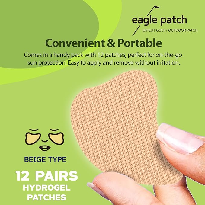 UV Protection Golf Patch (Beige, 12 PCS)- Hydrating Sunscreen Gel Facial Patches for Outdoor Activities, Skin Care Sunblock for Golfers