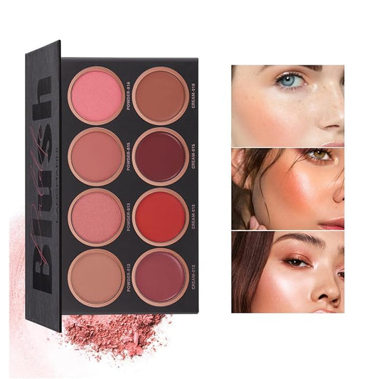 8 Colors Blush Palette, 4 Dry Powders +