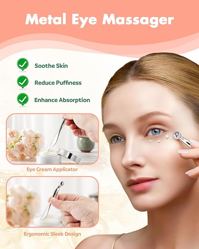 4 Pairs Reusable Under Eye Wrinkle Patches Silicone Mask, Plump Fine Lines & Wrinkles, with Metal Eye Cream Applicator, Tin Case, Cream&Purple
