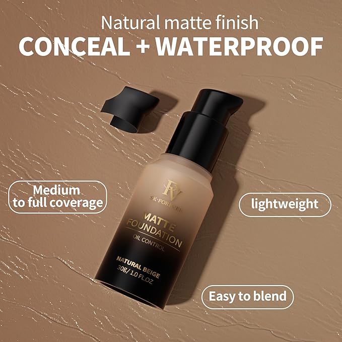 FV Full Coverage Liquid Foundation, Lightweight & Concealing, Beige Matte)