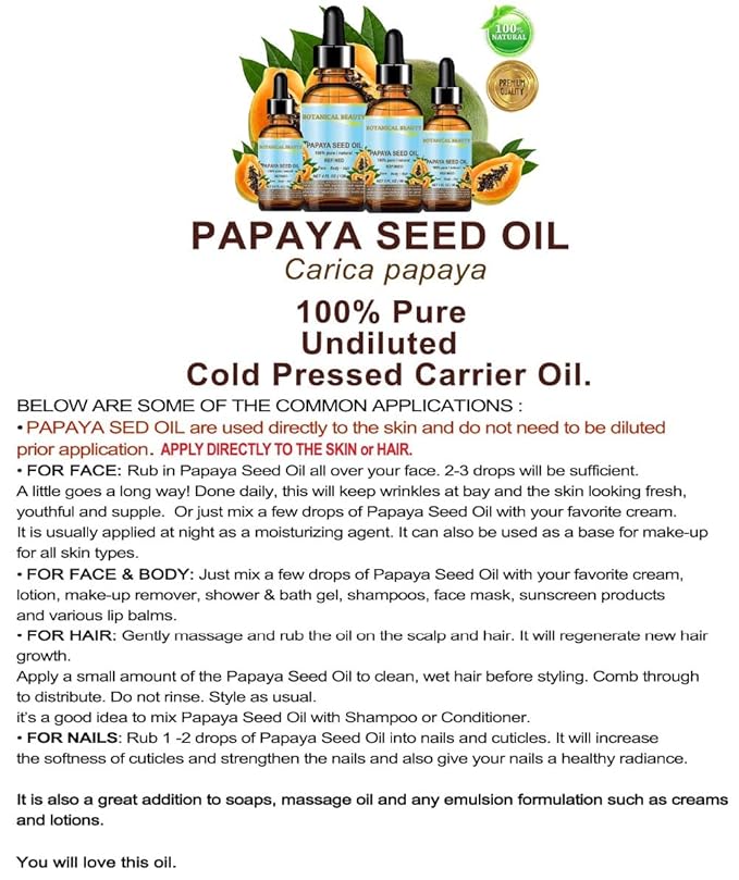 PAPAYA SEED OIL. 100% Pure / Natural / Lip Care. 0.5 Fl.oz