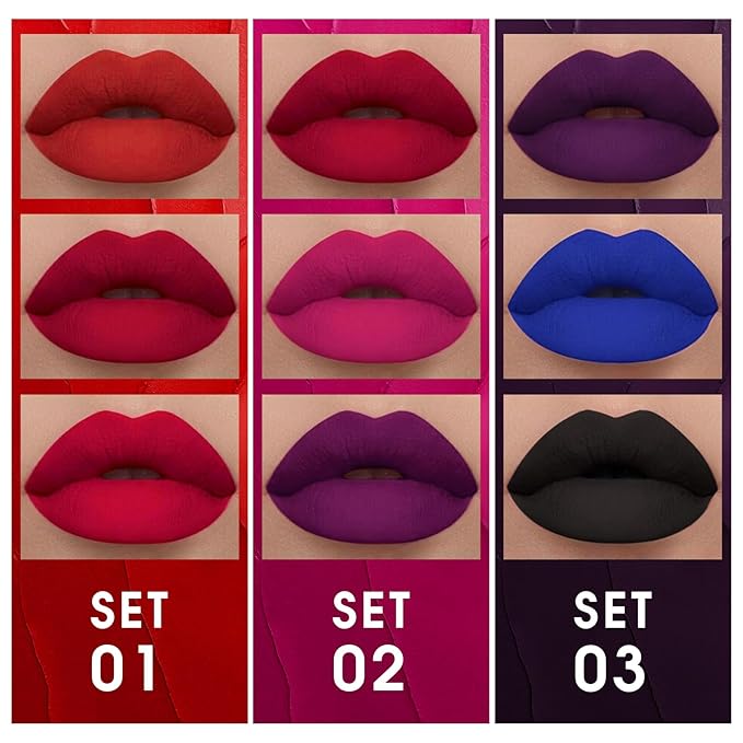 3 Colors Matte Liquid Lipstick Set, Purple Burgundy Lipstick