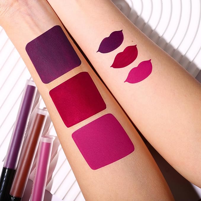 3 Colors Matte Liquid Lipstick Set, Purple Burgundy Lipstick