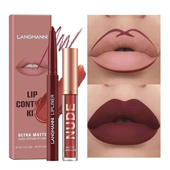 LANGMANNI 4pcs Matte Lipstick with Lipliners Durable Makeup Lipstick