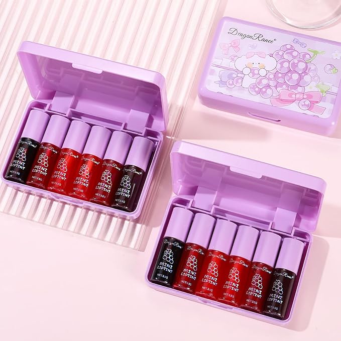 6 Colors Grapes Lip Tint Stain Set, Korean Lip