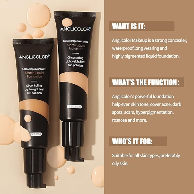 Matte Oil Control Concealer Foundation 2PCS, Flawless Soft 104, ) 60ml