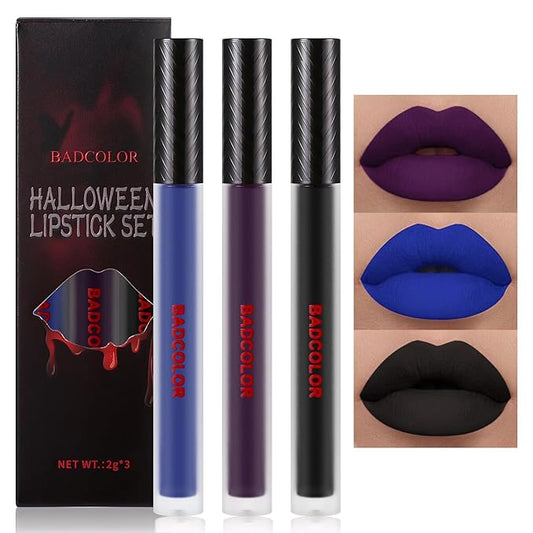 3 Colors Matte Liquid Lipstick Set, Black Blue Lipstick