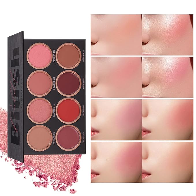 8 Colors Blush Palette, 4 Dry Powders +