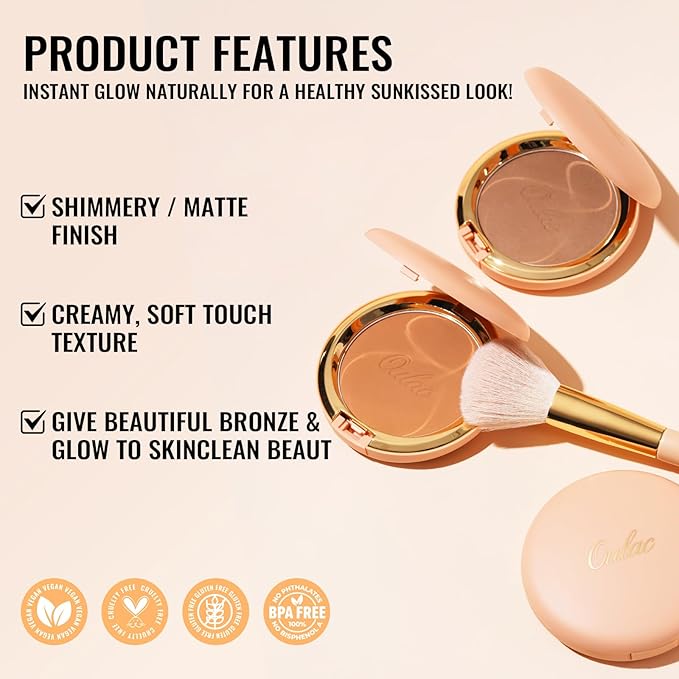 Oulac Matte Bronzer Powder Face Makeup with Mirror Cruelty-Free BS02